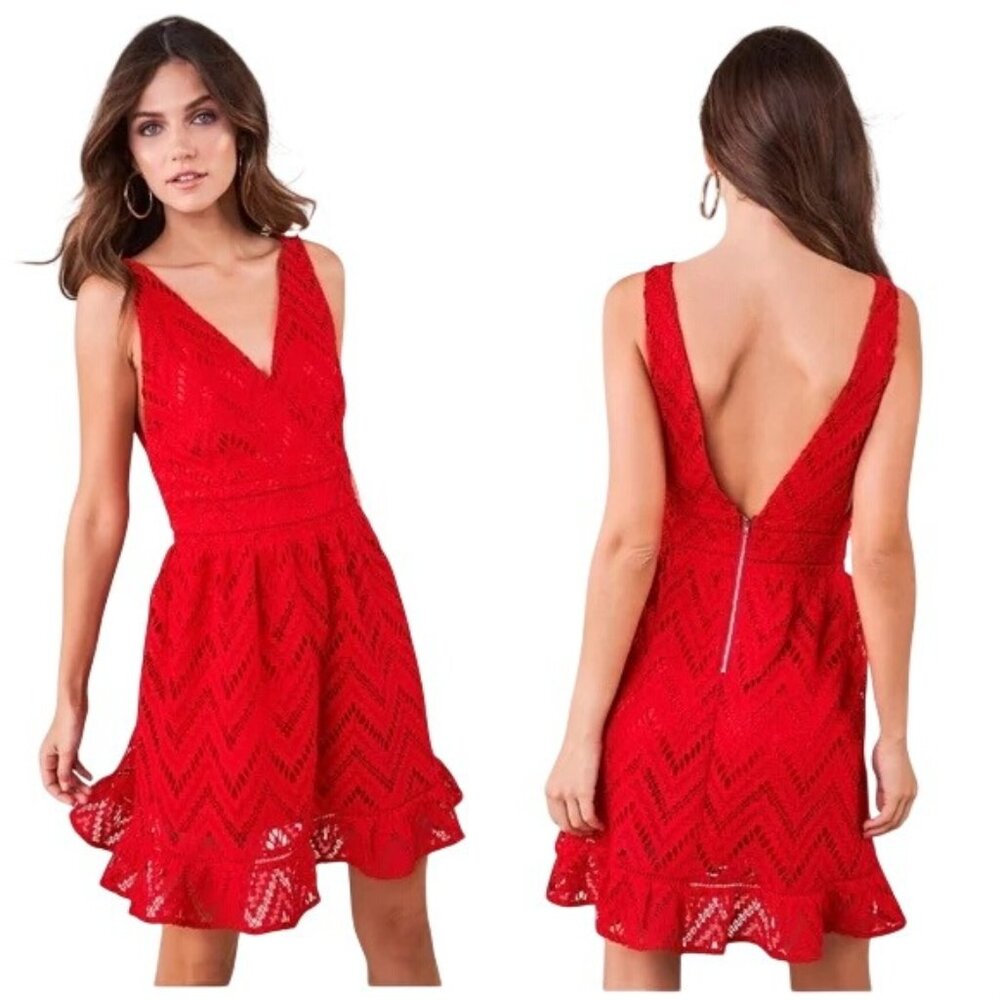 Sugar + Lips Scarlet Dress Size Small Surplice Neck Sleeveless Crochet Red NEW